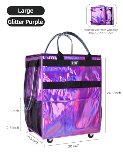 Reusable Grocery Bag with Wheels, Large Glitter Purple Rolling Tote - color: Glitter Purple, size: Large