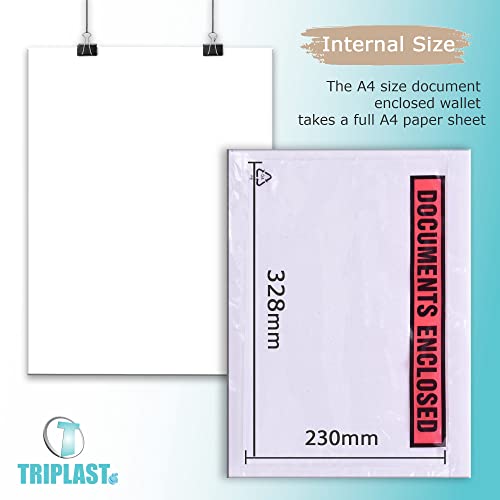 Triplast 100 x A4 Printed Document Enclosed Wallet (328 x 230 mm) | Peel & Seal Clear Plastic Envelopes/Sleeves/Pockets/Wallets | Attach Invoices, Packing Lists & Delivery Notes to Parcels