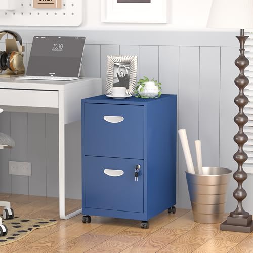 SteeLoong 2 Drawer File Cabinet,Metal Mobile File Cabinet with Lock Blue - color: Blue, style: 2 Drawer on Wheels