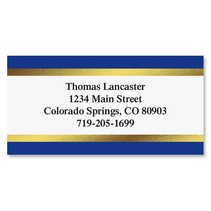 Blue and Gold Foil Border Return Address Labels - Set of 144 1-1/8" x 2-1/4" Self-Adhesive, Flat-Sheet Labels - style: Blue and Gold