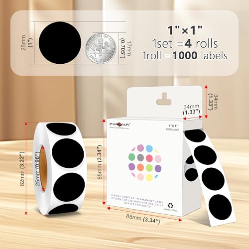 Color-Coded Dot Sticker 1" Permanent Adhesive Round Labels Black 4 Rolls - color: Black, size: 4 Rolls-4000PCS