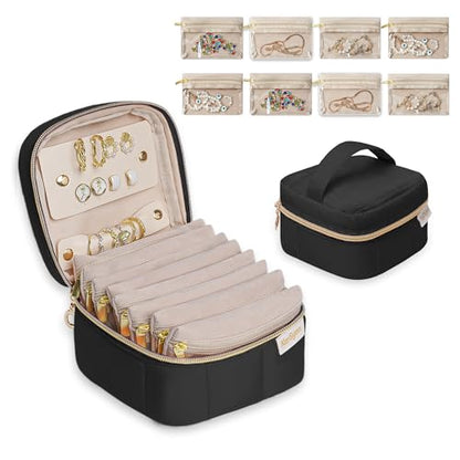 KarSyon Travel Jewelry Case Organizer Boxes with 8 Velvet Zipper Pouches - color: Black, size: Small