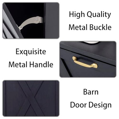 13 Gallons Tilt Out Trash Can Cabinet, Black and White - color: Black