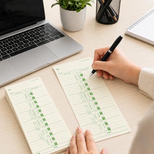 Weekly Time Cards 1-Sided, 3-1/2" x 9", Named Days, 100-Count,Time Cards for Employees, Green Print, Timecards for Time Clocks