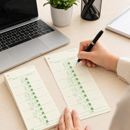 Weekly Time Cards 1-Sided, 3-1/2" x 9", Named Days, 100-Count,Time Cards for Employees, Green Print, Timecards for Time Clocks