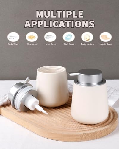 Bosilunlife 12Oz Ceramic Foam Soap Dispenser for Bathroom Kitchen Counter - color: Beige With Silver Pump