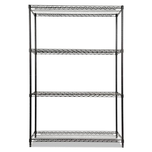 Alera ALE Industrial Heavy-Duty Wire Shelving Starter Kit, 4-Shelf, 48w x 18d x 72h, Black - color: Black, size: 48w x 18d x 72h