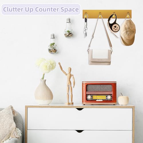 VIS'V Key Holder Wall Mount, Large Adhesive Key Hanger with 4 Hooks, Gold - color: Gold