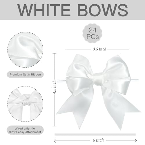 Pre-Tied White Bows with Twist Ties 3.5 Inch, 24 Pack - color: White