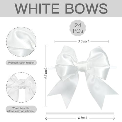Pre-Tied White Bows with Twist Ties 3.5 Inch, 24 Pack - color: White