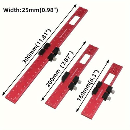 Precision Pocket Rule Metal Slide Stop Marking Ruler Metric Inch Measuring Working Scribing Measure Tools - Aluminum Alloy-300mm - color: Red, size: 300mm