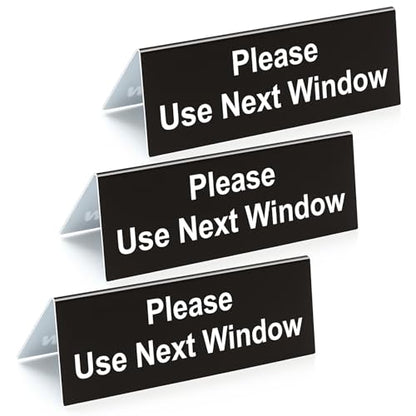 Yinkin 3 Pack Please Use Next Window 6" x 2" Acrylic Desk Sign V-shaped Double Sided Counter Sign for Office, Retail Store, Bank, DMV Queue Black/white