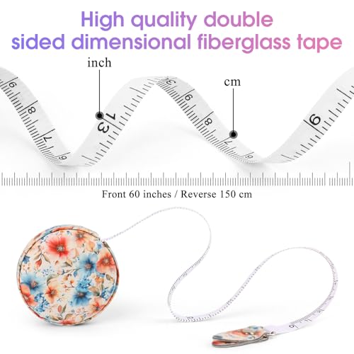 Retractable Mini Leather Tape Measure, Auto Retract Peach Blossoms - color: Peach Blossoms