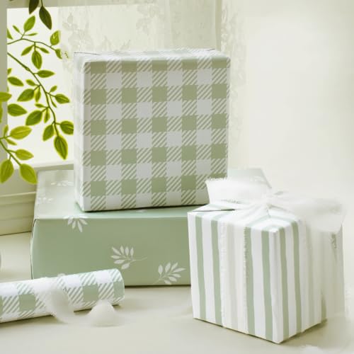 BIOBROWN Green Gift Wrapping Paper for Baby Shower, Wedding, Bridal Shower - color: Green&Floral