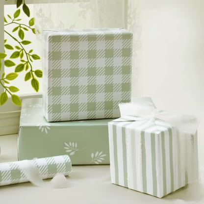 BIOBROWN Green Gift Wrapping Paper for Baby Shower, Wedding, Bridal Shower - color: Green&Floral