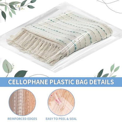 70 Pack 14x20" Clear Cellophane Bags for Shirts, Gift Wrapping, Artwork - size: 14x20 Inch