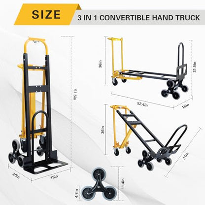 3 in 1 Stair Climbing Dolly Cart with Wheels,1000LBS(Yellow) - color: Yellow