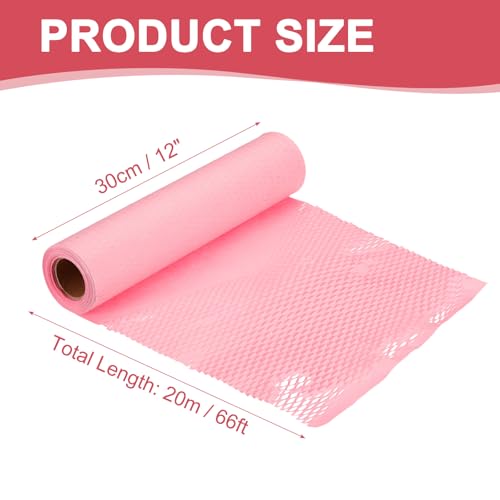 PATIKIL Honeycombs Packing Paper, 12" x 66' Honeycombs Cushioning Wrap Roll Kraft Wrapping Paper for Shipping Moving Wrapping Gifts, Pink - color: Pink, size: 12" x 66'