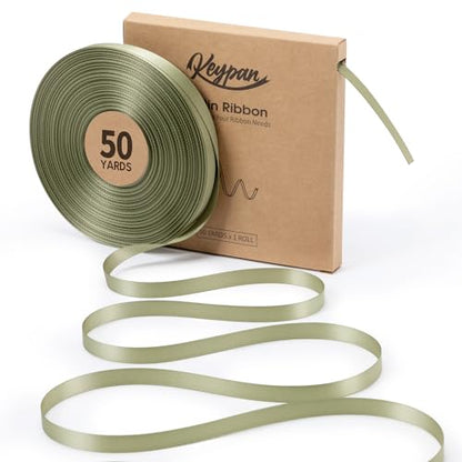 Keypan Sage Green Satin Ribbon, 3/8 Inch, 50 Yards - color: Sage Green, size: 3/8"