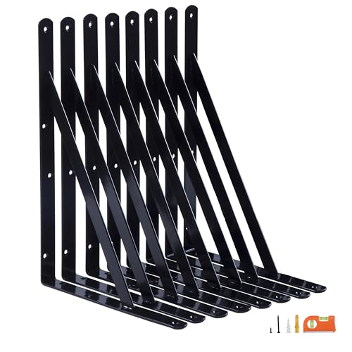 NEODROP 8-Pack 18 Inch Heavy Duty Shelf Brackets, Thicken Wall Bracket for Garage Floating Storage Shelves, 90 Degree Triangle Large L Bracket, Black Powder-Coated Steel - size: 18 Inch, style: 8 Pack