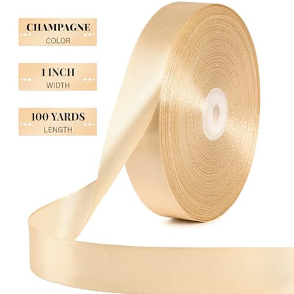 Champagne Satin Ribbon 1 Inch x 100 Yards - color: Champagne
