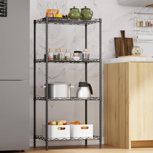 FDW | 4-Tier Wire Shelf | 18" x 12" x 44" | Black - color: Black, size: 4-Shelf No Wheels
