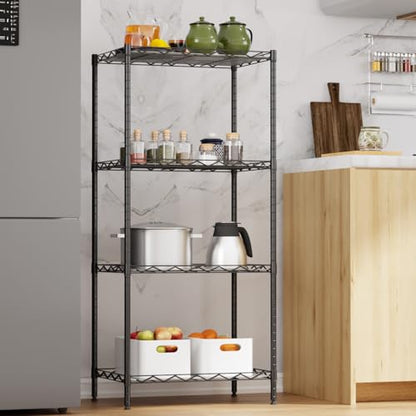 FDW | 4-Tier Wire Shelf | 18" x 12" x 44" | Black - color: Black, size: 4-Shelf No Wheels