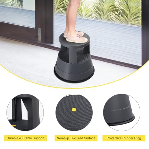 LDAILY Rolling Step Stool, Round Rolling Stool with Wheels Max Load 350 lbs, Non-Slip & Locking Platform, Small Plastic Library Step Stools for Adults & Seniors, Ideal for Kitchen, Home Office, Garage