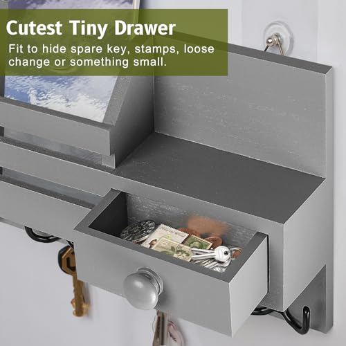 Key Holder Wall Mount, Wooden Key and Mail Organizer, Gray - color: Gray