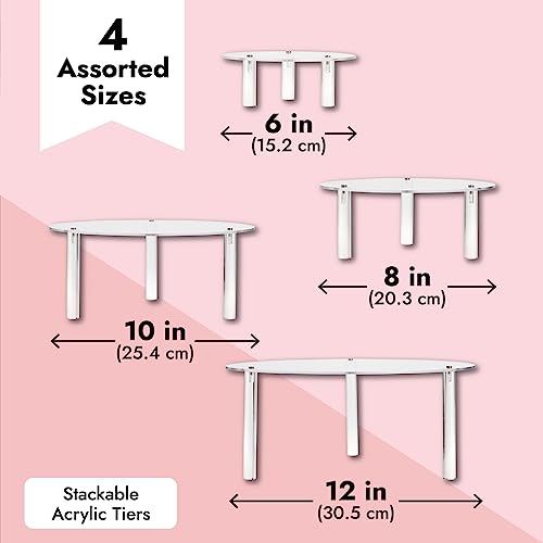 Juvale 4-Piece Round Acrylic Cake Stand Set - Versatile Dessert Display - Customizable Multi-Tier Buffet Risers - Easy-Store Stackable Acrylic Cupcake Stand - 6 in, 8 in, 10 in & 12 in, Clear