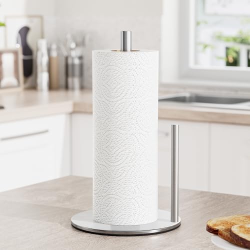 Paper Towel Holder Silver Stainless Steel Kitchen Countertop Roll Organizer - color: Silver