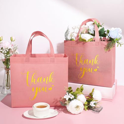 Sweetude 30 Thank You Non Woven Gift Bag, 11 x 12 x 5 Inch, Leather Pink - color: Leather Pink, size: 11 X 12 X 5 Inch