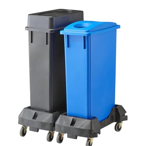 2-Stream (46 Gallon) Slim Rectangular Mobile Recycle Station with Lid (Drop Shot, Bottle), Mixed Recycling Station Kit, Commercial Trash Cans with Dolly, Garbage Cans with Wheels - size: 46 Gallon (2-Stream) Drop Shot/ Bottle, style: Mobile