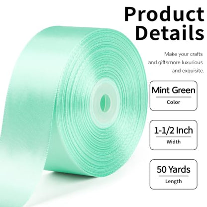 Mauproy Mint Green Satin Ribbon, 1-1/2 Inch, 50 Yards - color: Mint Green