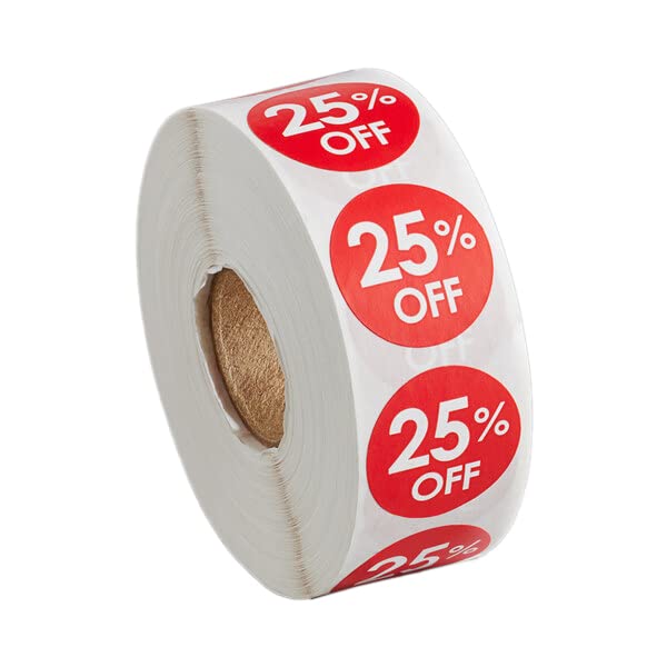 1000 Stickers Roll 25 Percent Permanent 1 Inch Round Label Sticker - style: 25% Off