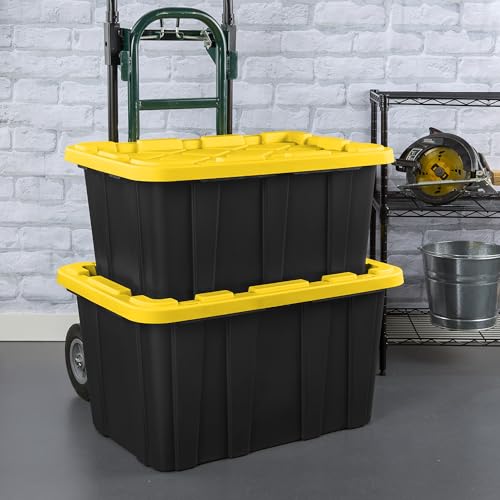 Sterilite Industrial Storage Tote with Lids for Garage, 17 Gallon, 12-Pack - size: 17 Gallon - Black/Yellow