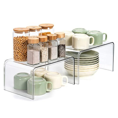 Bobomoment Clear Cabinet Organizer, Stackable Shelf Organizer Set of 2