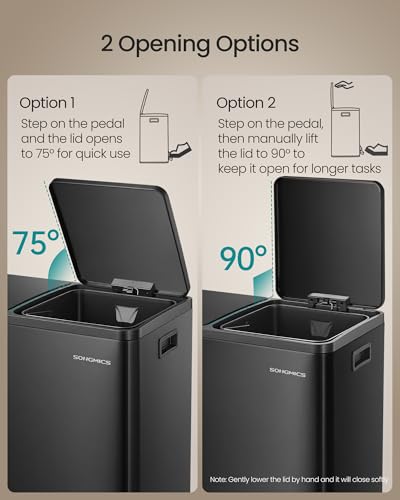 SONGMICS Trash Can, 2 x 8 Gallon (2 x 30 L) Double Compartment - color: Black, size: 2 x 8 Gal.