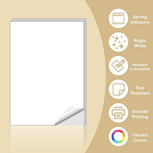 Sticker Paper, BESTEASY 8.5" x 11" Full Sheet Label Stickers for Laser Inkjet Printer, Self Adhesive Printer Paper Shipping Labels, White Matte Mailing Label Stickers (100 Sheets,100 Labels) - size: 100 sheets, style: 1 up-8.5"x11"