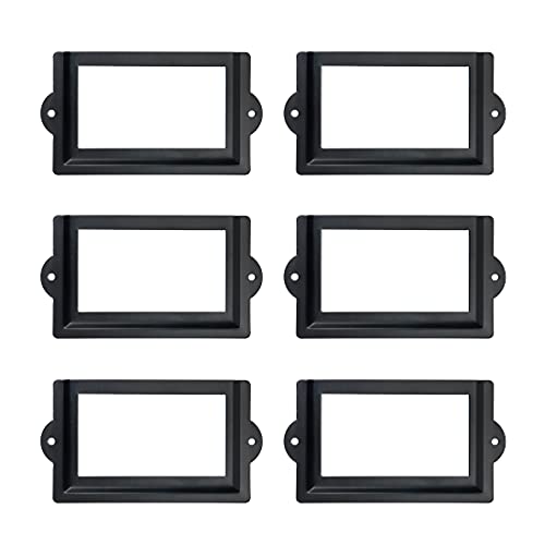 Antrader 6 Pcs 3.3" x 1.8" Office Label Holder, Metal Label Frame, Matte Black, with Screws