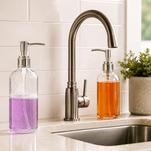 Refillable Clear Soap Dispenser Bottles with Pump, 16 oz (3 Pack) | BPA-Free Plastic Boston Round Containers for Hand Soap, Lotion, Shampoo, Kitchen & Bath