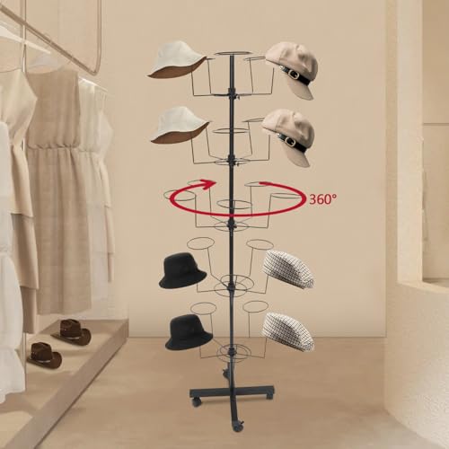 5-Tire Freestanding Hat Display Rack, 25Hooks Rotating Cowboy Hats Rack Stand, Metal Hat Display Tree Standing, Cap Holder Organizer Stand for Home Commercial Retail Store(Black) - color: 25 Hooks-Black