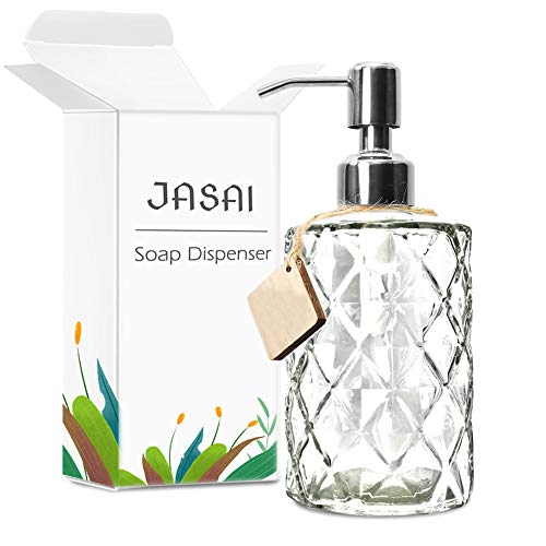 JASAI Diamond Design 12 Oz Glass Soap Dispenser with Rust Proof Pump - color: Clearglass-silver Pump, style: Diamond
