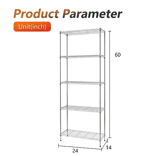 FDW | 5-Tier Wire Shelf | 24" x 14" x 59" | Chrome - color: Chrome, size: 24×14×59