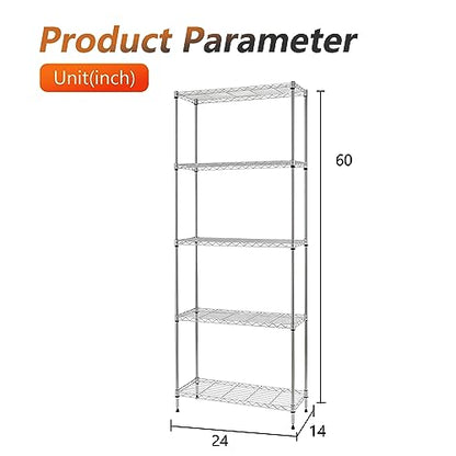 FDW | 5-Tier Wire Shelf | 24" x 14" x 59" | Chrome - color: Chrome, size: 24×14×59