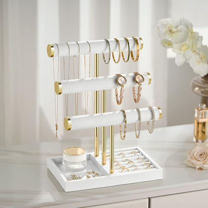 Jewelry Organizer Stand Display, 3 Tier Velvet Bracelet Holder, White - color: White, size: Large