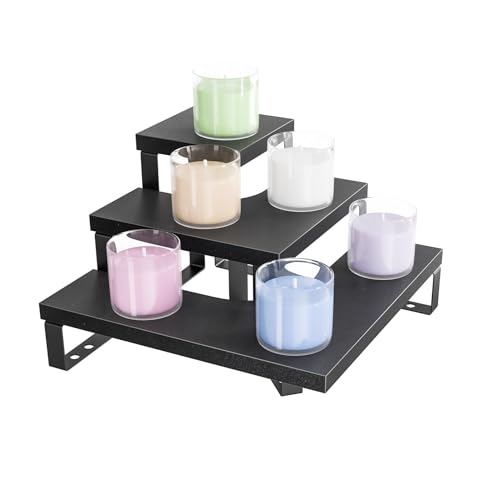 Display Rack for Retail Counter Top Craft Shows Tradeshows, 3 Step Corner Tiered Table Display Tower for Cupcake Jewelry Perfume(Black)