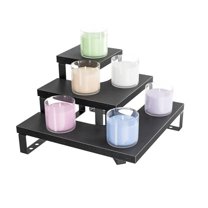 Display Rack for Retail Counter Top Craft Shows Tradeshows, 3 Step Corner Tiered Table Display Tower for Cupcake Jewelry Perfume(Black)
