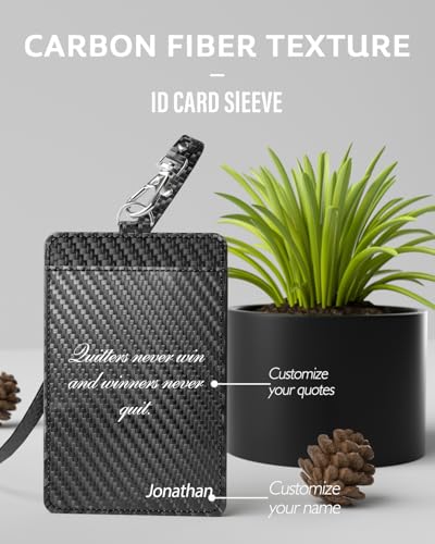 Carbon Fiber Work ID Card Holder with Lanyard, Black Customized - color: Black Customized