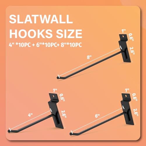HUHOLE 30PC Slatwall Hooks, 4", 6", 8" Steel Hangers - style: Slatwall Hooks 468 Inch